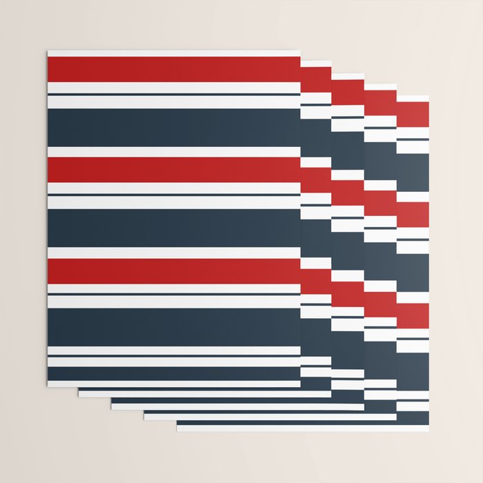Red and Navy Blue Horizontal Stripes Wrapping Paper Gallery Image 3