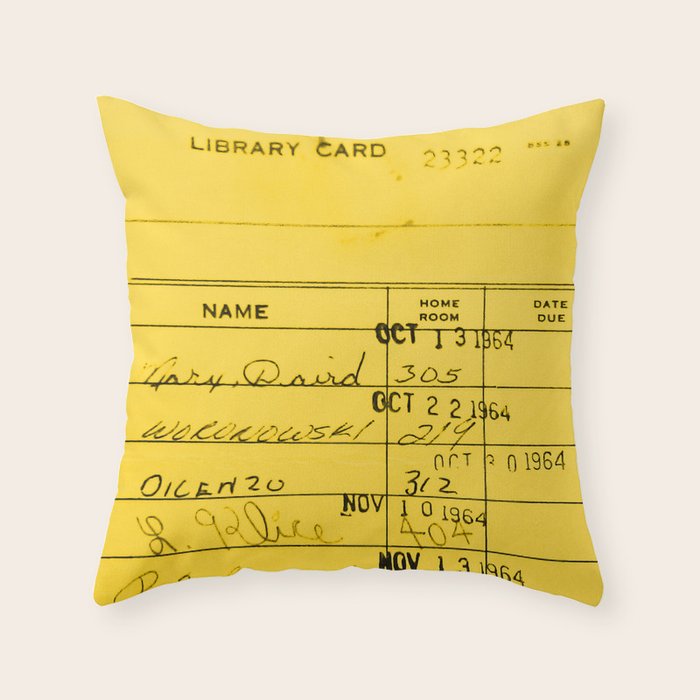 Library Card 23322 Yellow Throw Pillow Gallery Image 6