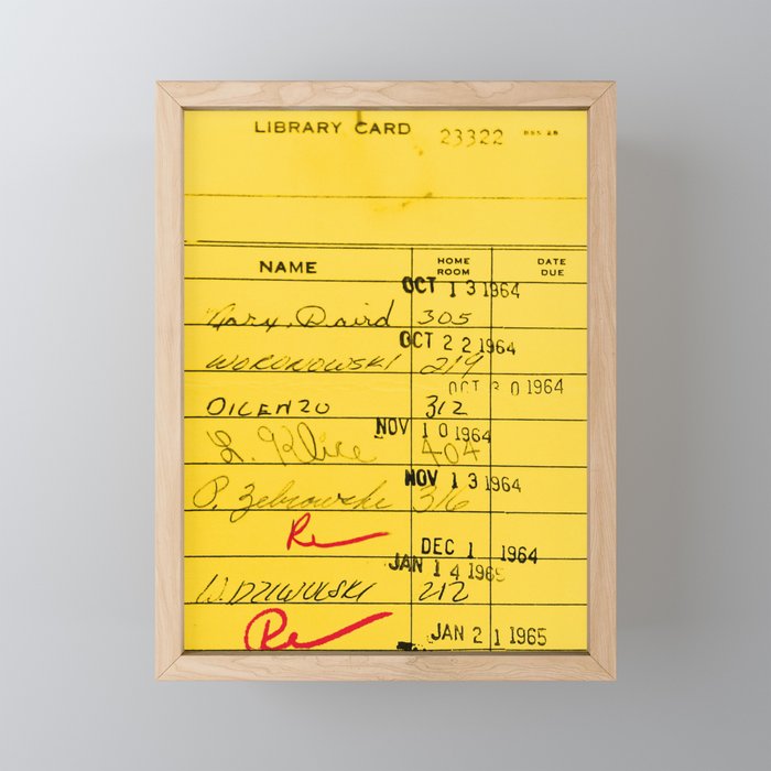 Library Card 23322 Yellow Mini Art Print Gallery Image 1