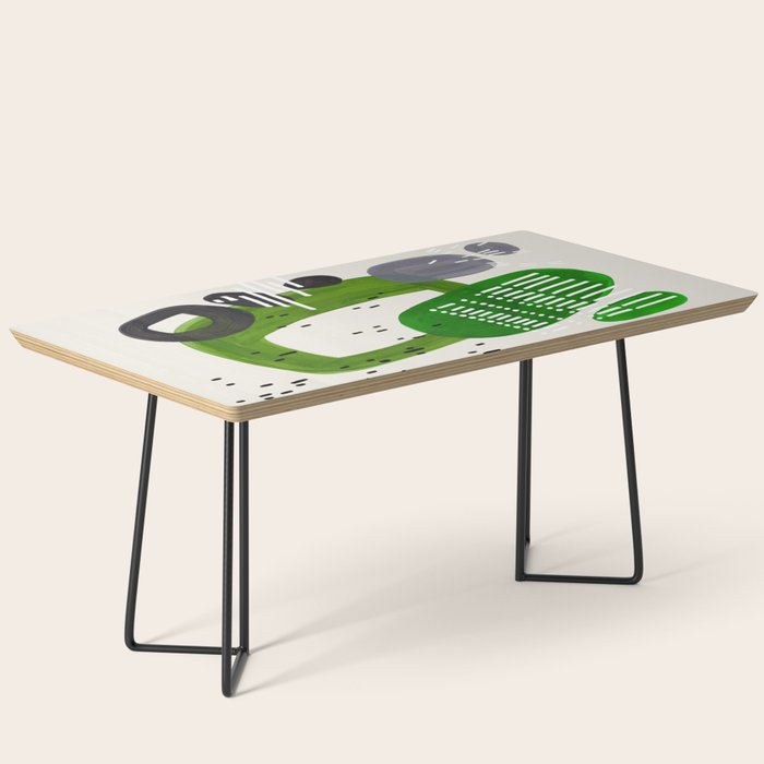 Fun Mid Century Modern Abstract Minimalist Olive Green Rings Grey Black Accent Coffee Table Gallery Image 1