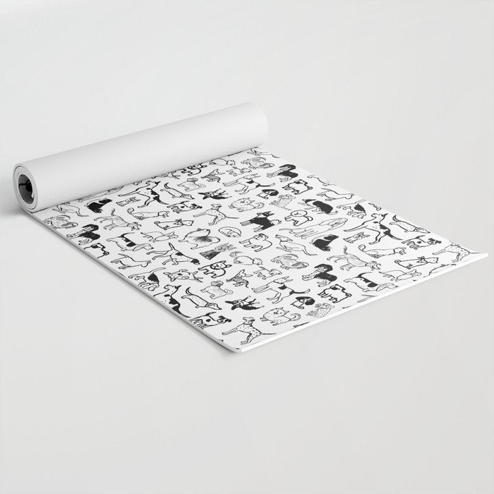 Black and White Dog Drawings | Cute Dog Breeds Pattern Yoga Mat Gallery Image 2