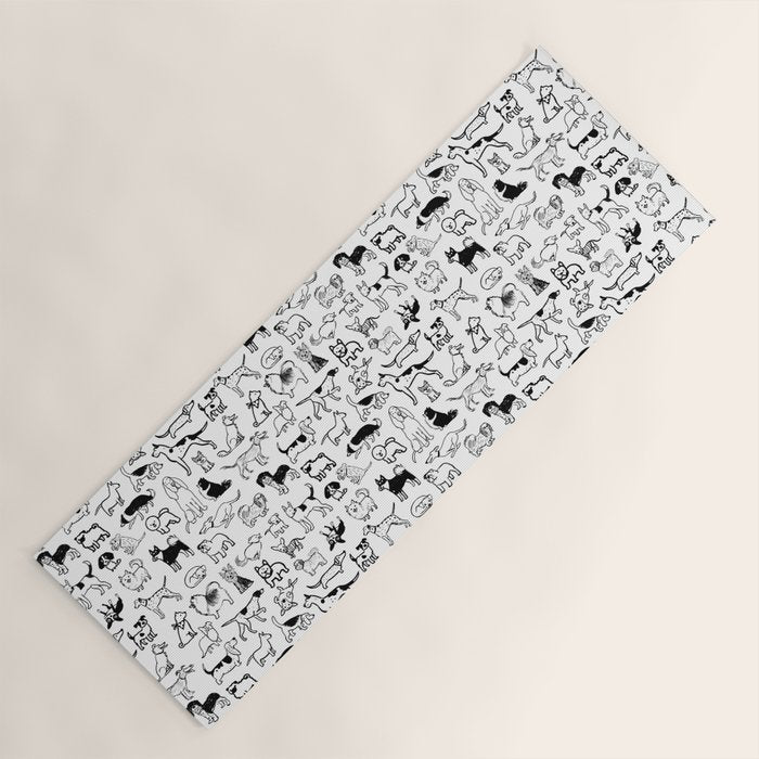 Black and White Dog Drawings | Cute Dog Breeds Pattern Yoga Mat Gallery Image 1