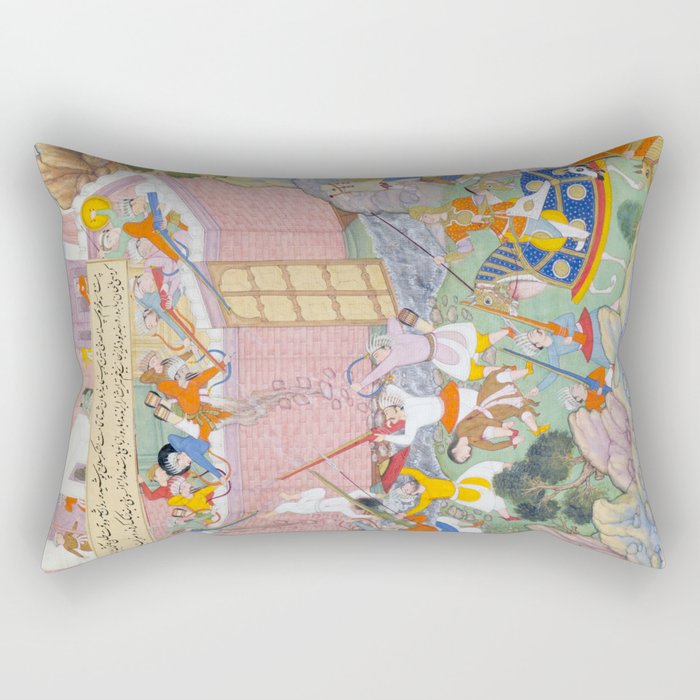 Siege of Baghdad Antique Indian Miniature Painted Illustration Rectangular Pillow Gallery Image 1