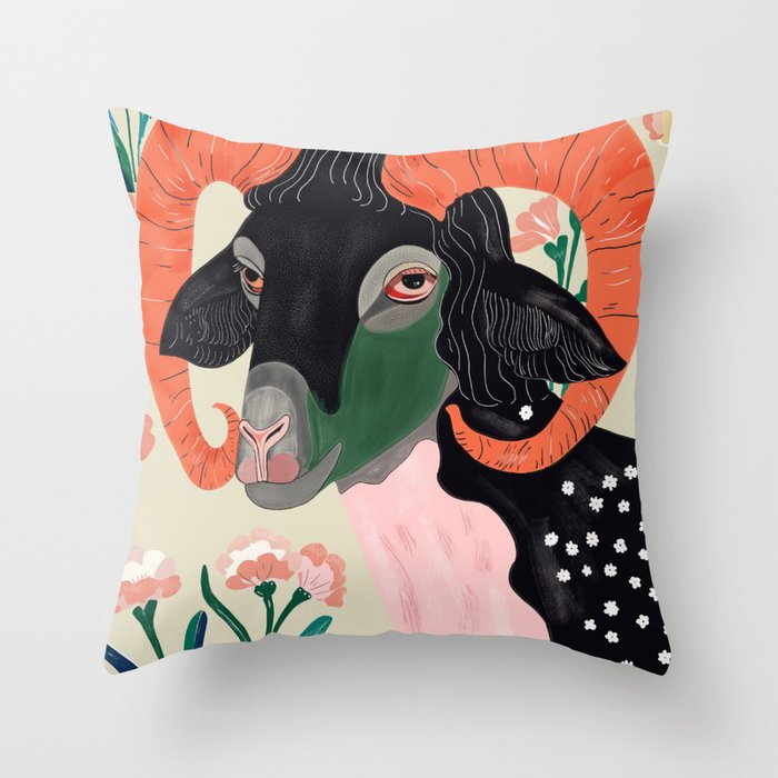 Floral Ram Throw Pillow Gallery Image 6