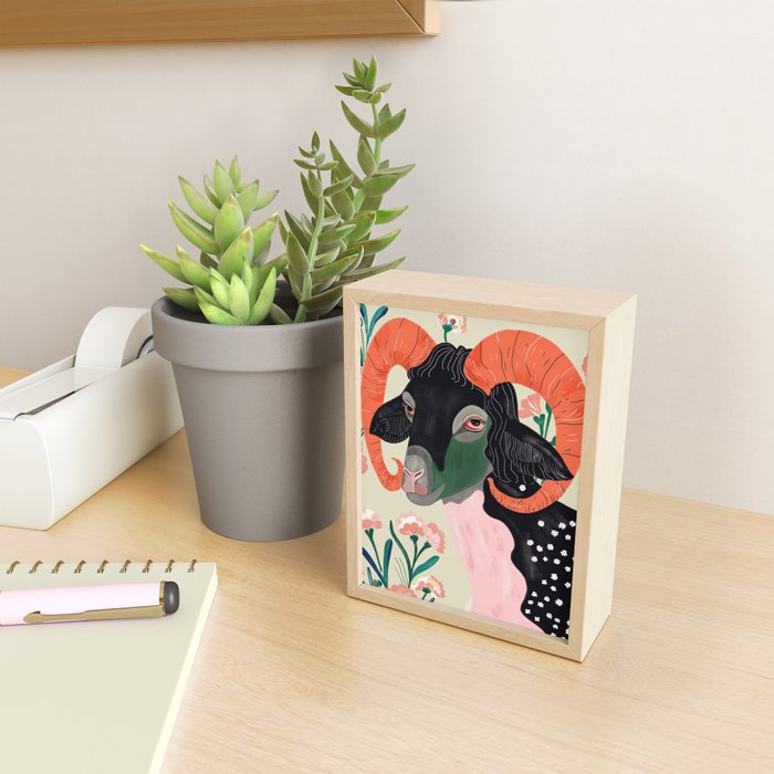 Floral Ram Mini Art Print Gallery Image 2