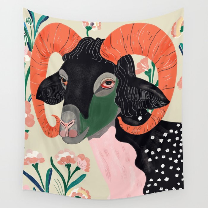Floral Ram Wall Tapestry Gallery Image 4