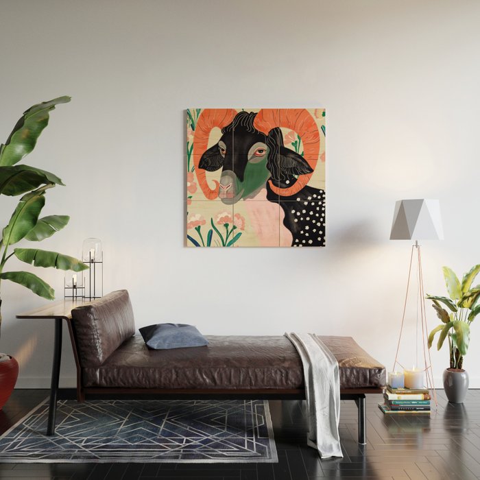 Floral Ram Wood Wall Art Gallery Image 2