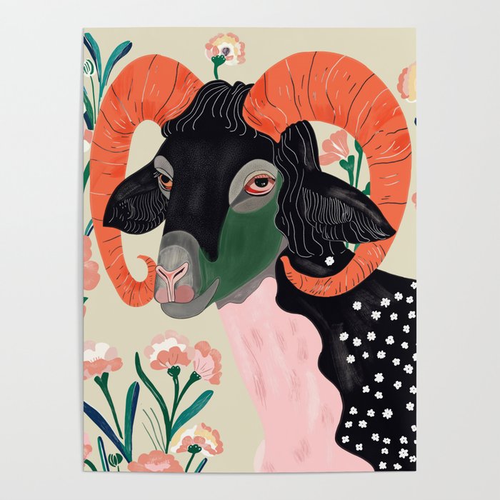 Floral Ram Poster Gallery Image 1