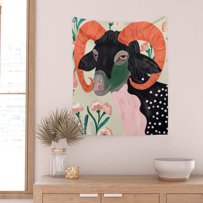 Floral Ram Wall Tapestry Gallery Image 2