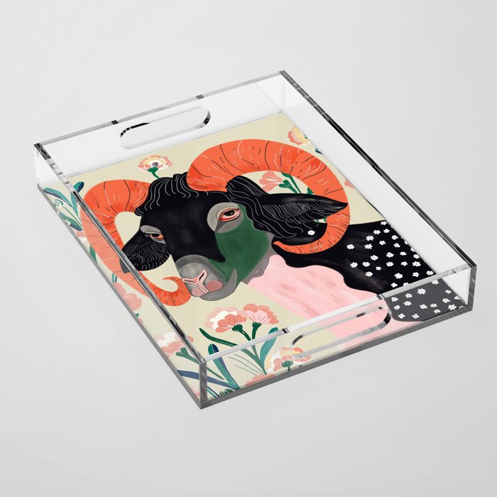 Floral Ram Acrylic Tray Gallery Image 1