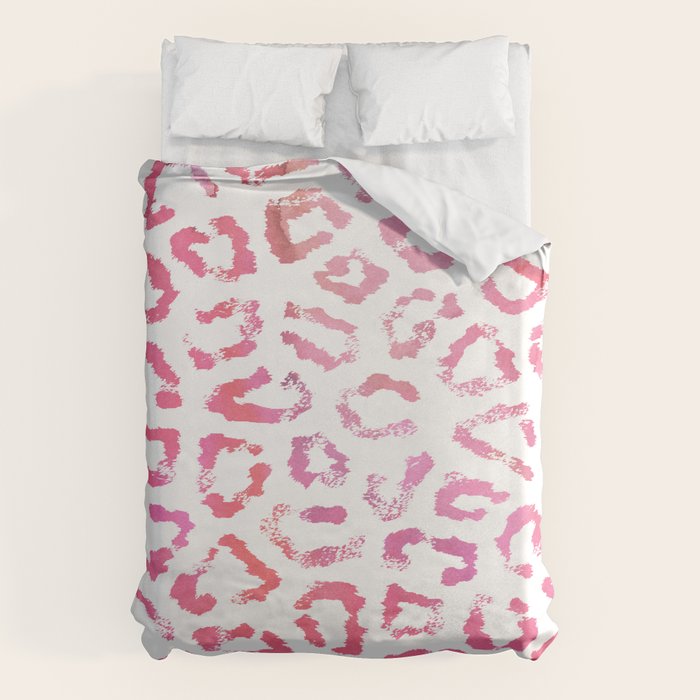 Modern white pink  watercolor animal print Duvet Cover Gallery Image 1