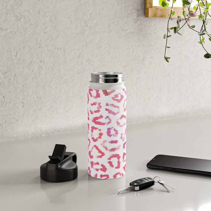 Modern white pink  watercolor animal print Water Bottle Gallery Image 5