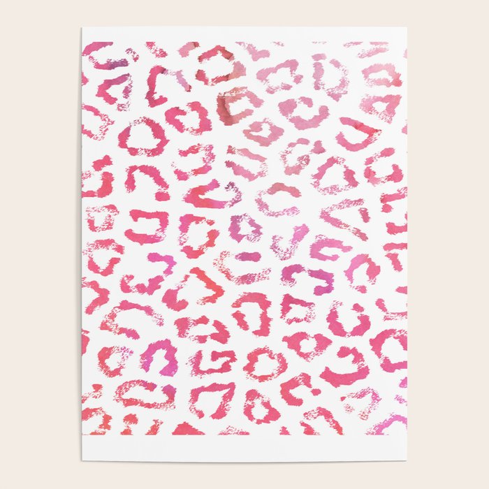 Modern white pink  watercolor animal print Poster Gallery Image 1