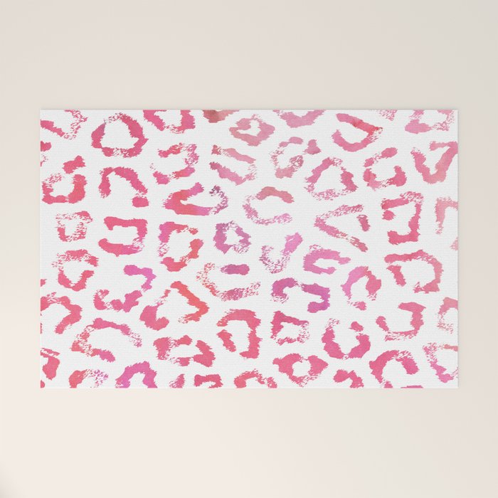 Modern white pink  watercolor animal print Welcome Mat Gallery Image 1