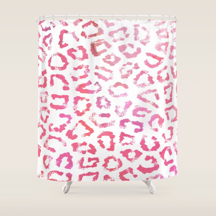 Modern white pink  watercolor animal print Shower Curtain Gallery Image 1