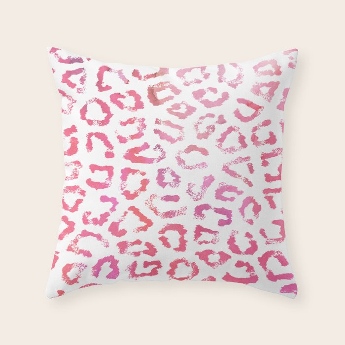 Modern white pink  watercolor animal print Throw Pillow Gallery Image 1
