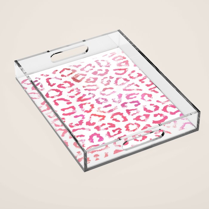 Modern white pink  watercolor animal print Acrylic Tray Gallery Image 1