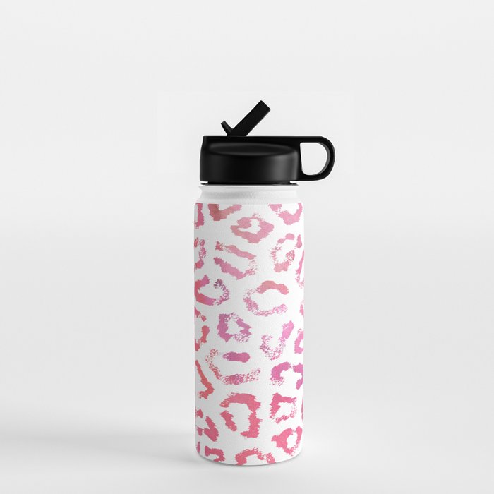 Modern white pink  watercolor animal print Water Bottle Gallery Image 1