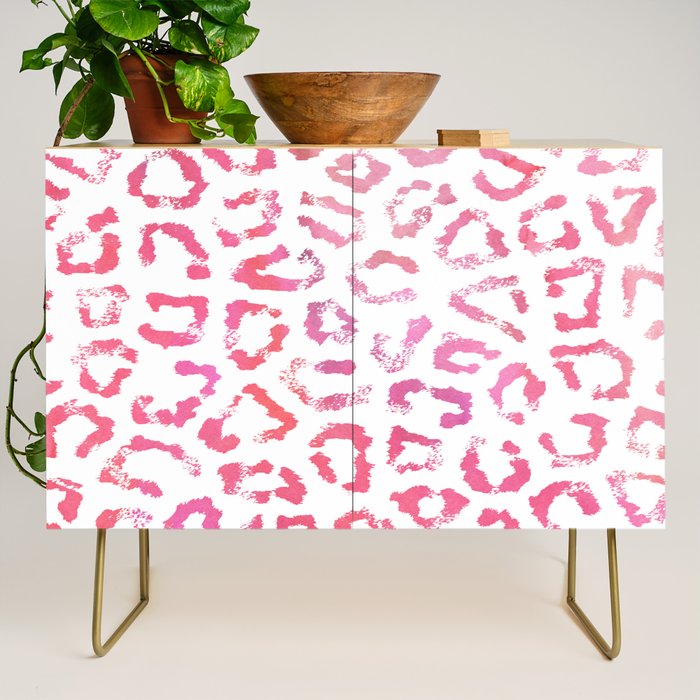 Modern white pink  watercolor animal print Credenza Gallery Image 1