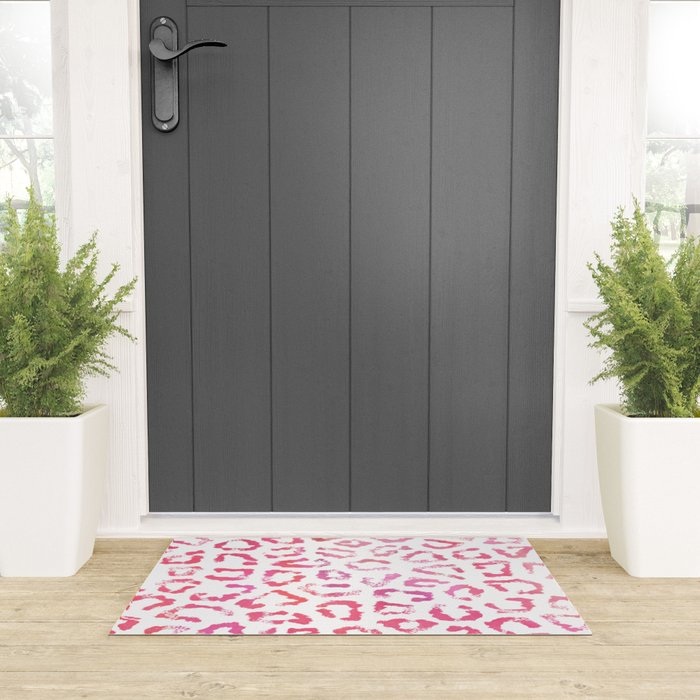 Modern white pink  watercolor animal print Welcome Mat Gallery Image 3