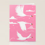Flying Swans Illustration - Pink Sky with Clouds and Stars Stationery Card Gallery Image 2