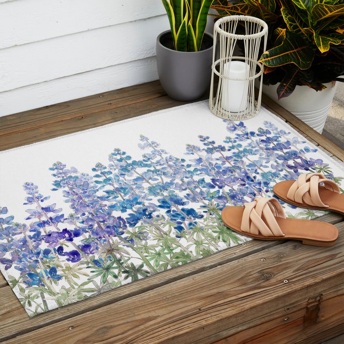 blue and purple lupin flowers horizontal  Outdoor Rug Gallery Image 2