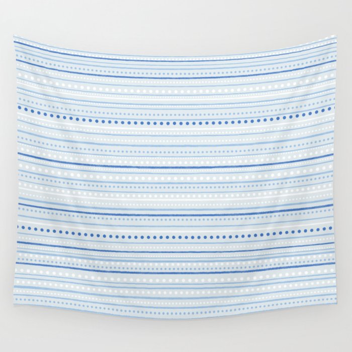 Bamako Textured Stripes and Dots Pattern in Light Blue and White Wall Tapestry Gallery Image 1