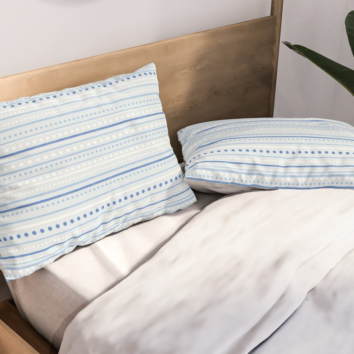 Bamako Textured Stripes and Dots Pattern in Light Blue and White Pillow Sham Gallery Image 2