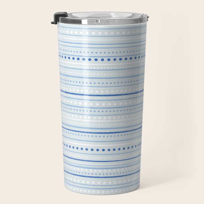 Bamako Textured Stripes and Dots Pattern in Light Blue and White Travel Mug Gallery Image 3