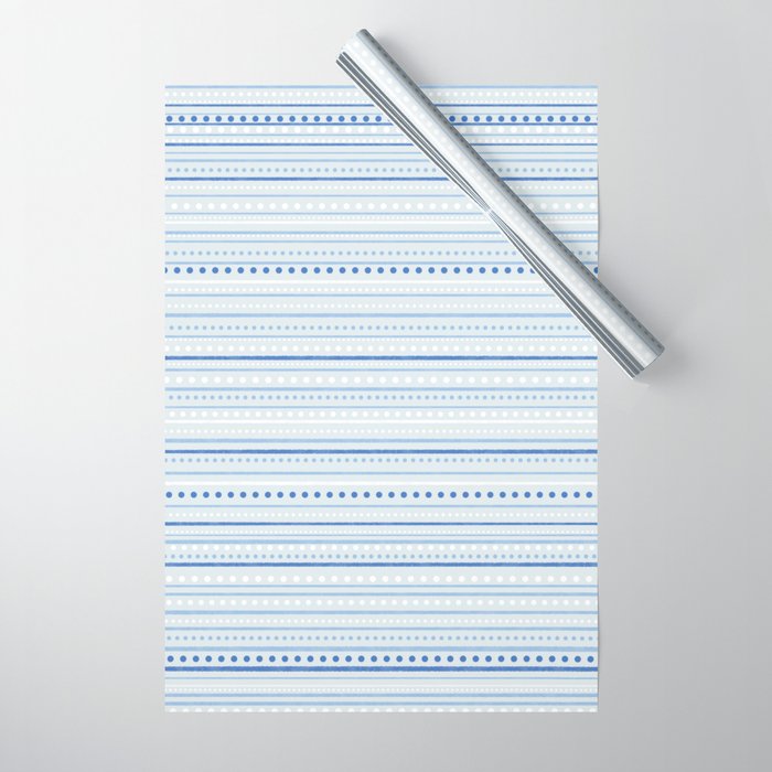 Bamako Textured Stripes and Dots Pattern in Light Blue and White Wrapping Paper Gallery Image 1