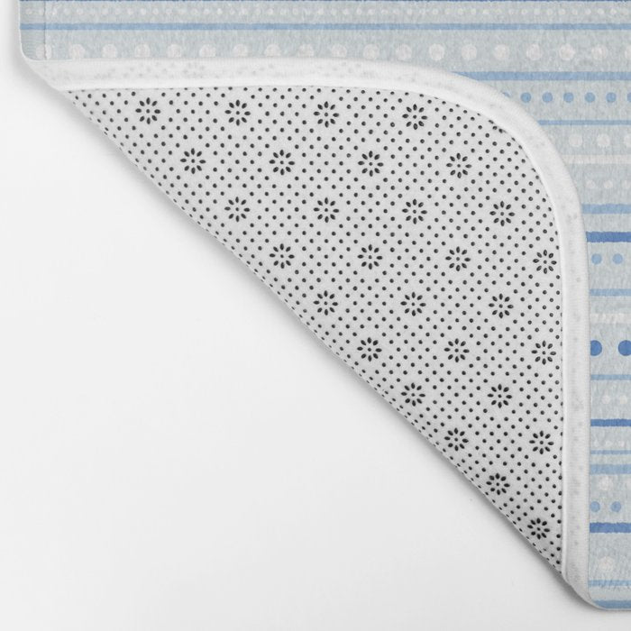 Bamako Textured Stripes and Dots Pattern in Light Blue and White Bath Mat Gallery Image 2
