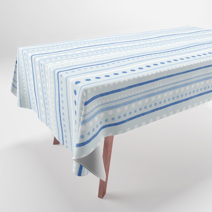 Bamako Textured Stripes and Dots Pattern in Light Blue and White Tablecloth Gallery Image 1