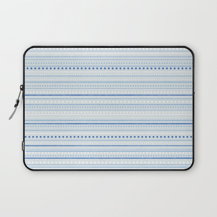 Bamako Textured Stripes and Dots Pattern in Light Blue and White Laptop Sleeve Gallery Image 1
