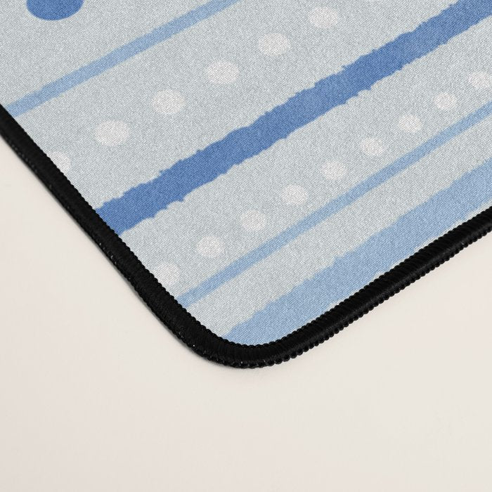 Bamako Textured Stripes and Dots Pattern in Light Blue and White Desk Mat Gallery Image 4