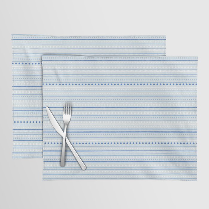 Bamako Textured Stripes and Dots Pattern in Light Blue and White Placemat Gallery Image 1