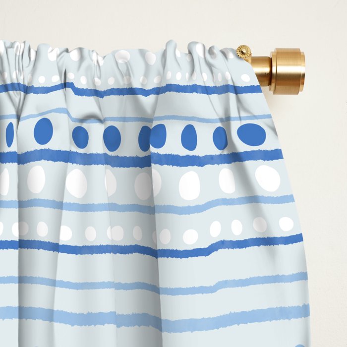 Bamako Textured Stripes and Dots Pattern in Light Blue and White Window Curtain Gallery Image 2