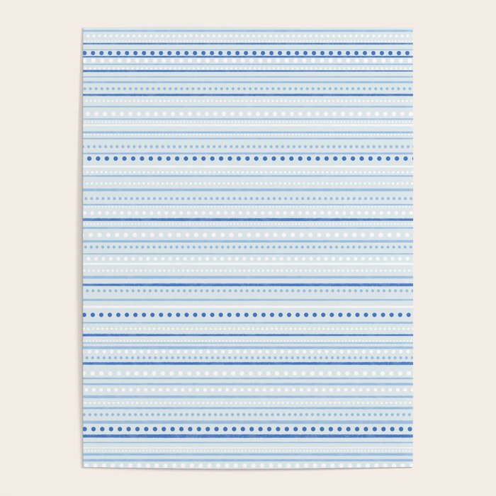 Bamako Textured Stripes and Dots Pattern in Light Blue and White Poster Gallery Image 1