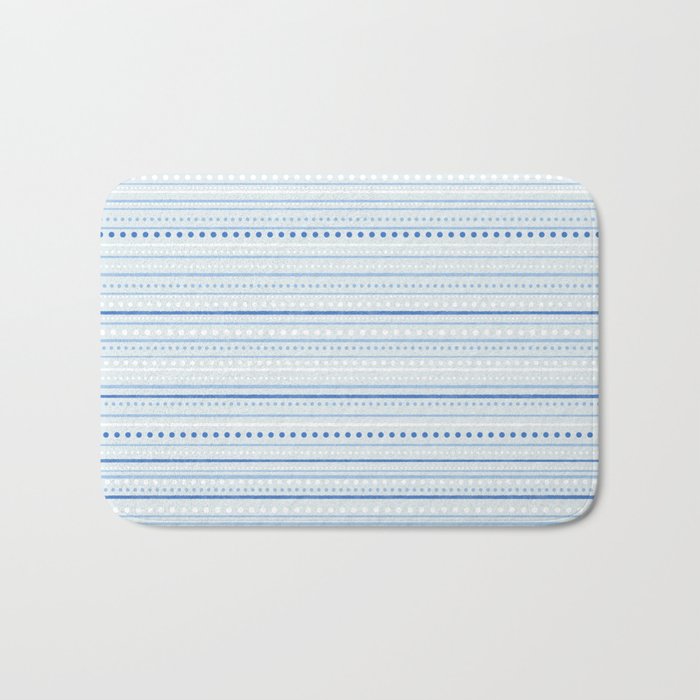 Bamako Textured Stripes and Dots Pattern in Light Blue and White Bath Mat Gallery Image 1