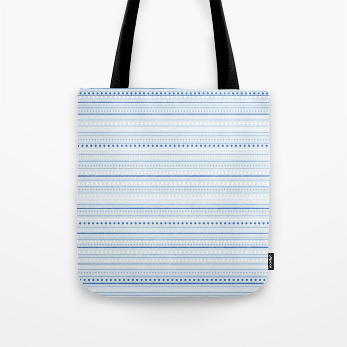 Bamako Textured Stripes and Dots Pattern in Light Blue and White Tote Bag Gallery Image 1