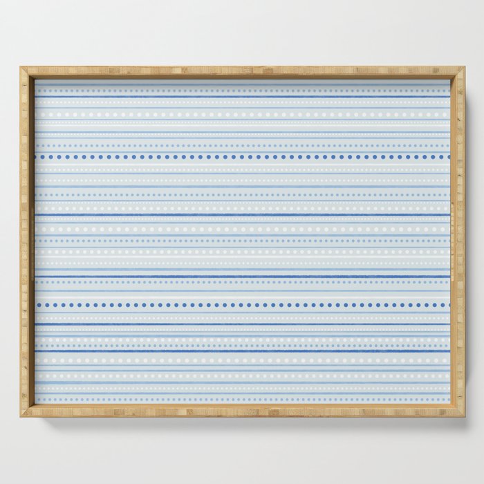 Bamako Textured Stripes and Dots Pattern in Light Blue and White Serving Tray Gallery Image 1