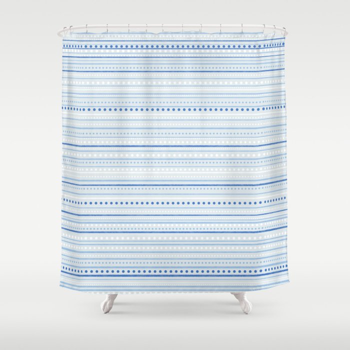 Bamako Textured Stripes and Dots Pattern in Light Blue and White Shower Curtain Gallery Image 1