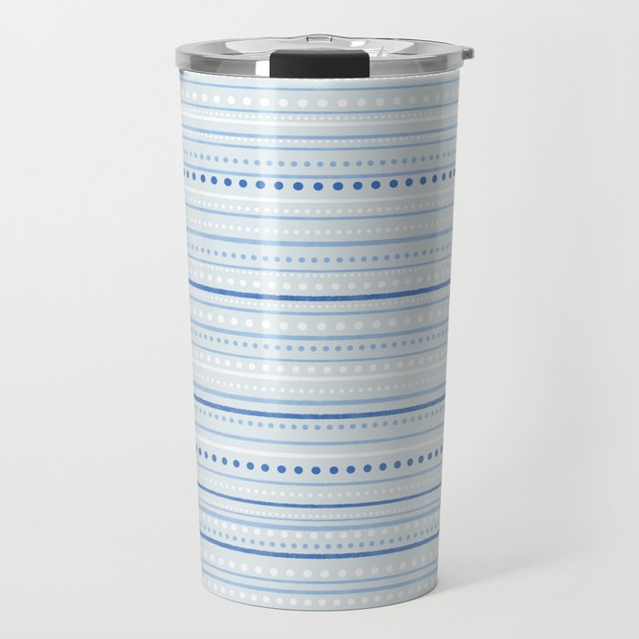 Bamako Textured Stripes and Dots Pattern in Light Blue and White Travel Mug Gallery Image 1