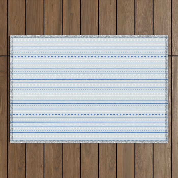 Bamako Textured Stripes and Dots Pattern in Light Blue and White Outdoor Rug Gallery Image 1