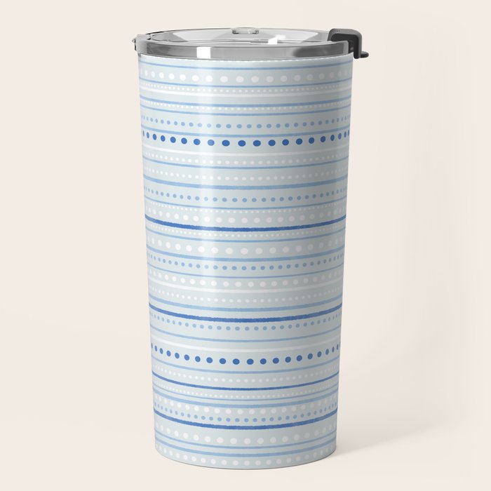 Bamako Textured Stripes and Dots Pattern in Light Blue and White Travel Mug Gallery Image 2
