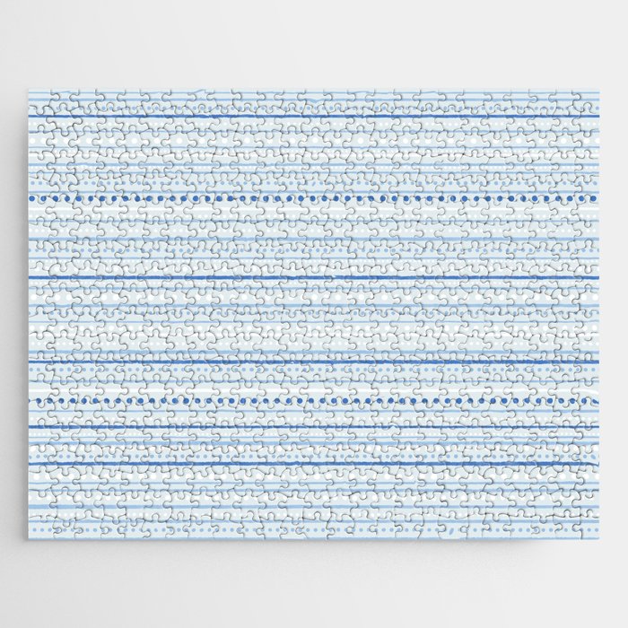Bamako Textured Stripes and Dots Pattern in Light Blue and White Jigsaw Puzzle Gallery Image 1
