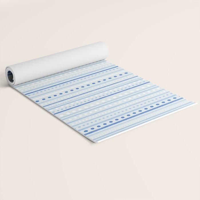 Bamako Textured Stripes and Dots Pattern in Light Blue and White Yoga Mat Gallery Image 2