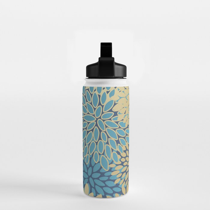Christmas, Flower Garden, Gold and Blue, Floral Prints Water Bottle Gallery Image 2