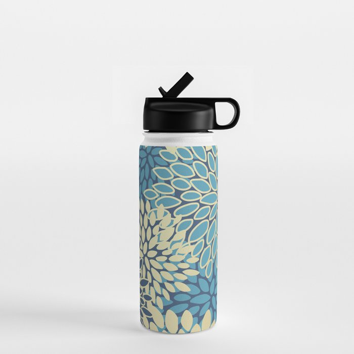 Christmas, Flower Garden, Gold and Blue, Floral Prints Water Bottle Gallery Image 1