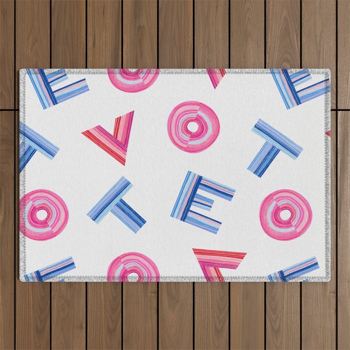 Cast Your Vote | Hand-Lettered Pattern in White Outdoor Rug Gallery Image 1