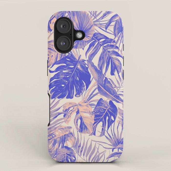 Blue and pink leafy jungle J iPhone Case Gallery Image 1